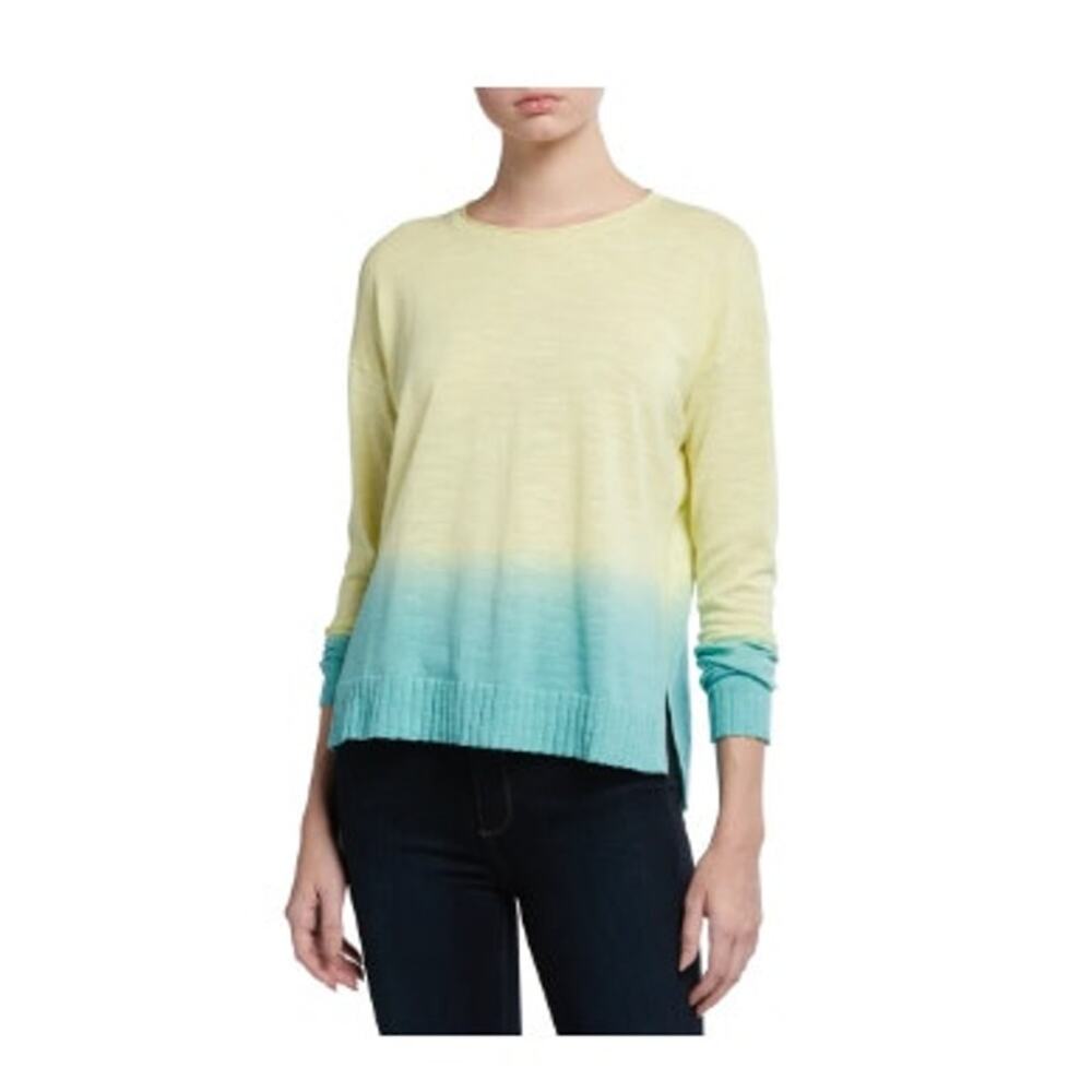 Lisa Todd Petite Dipped Ombre Cotton Sweater Yellow Blue‎ Green Size 1X